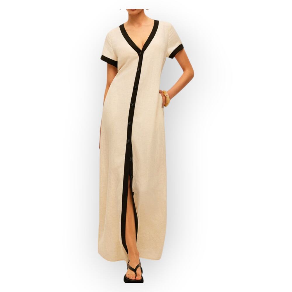 Commense Contrast Trim Linen Blend Maxi Dress XL NWT – Mediterranean Resort